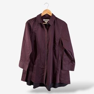 Foxcroft Purple Button Down Shirt Size 10 Heritage Non Iron Stripe Hi Low Hem